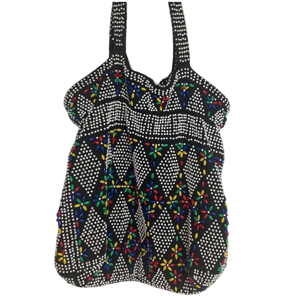 Vintage 70s Candy Dot Drawstring Purse Micro Beaded Mr Jonas Made in Hong Kong